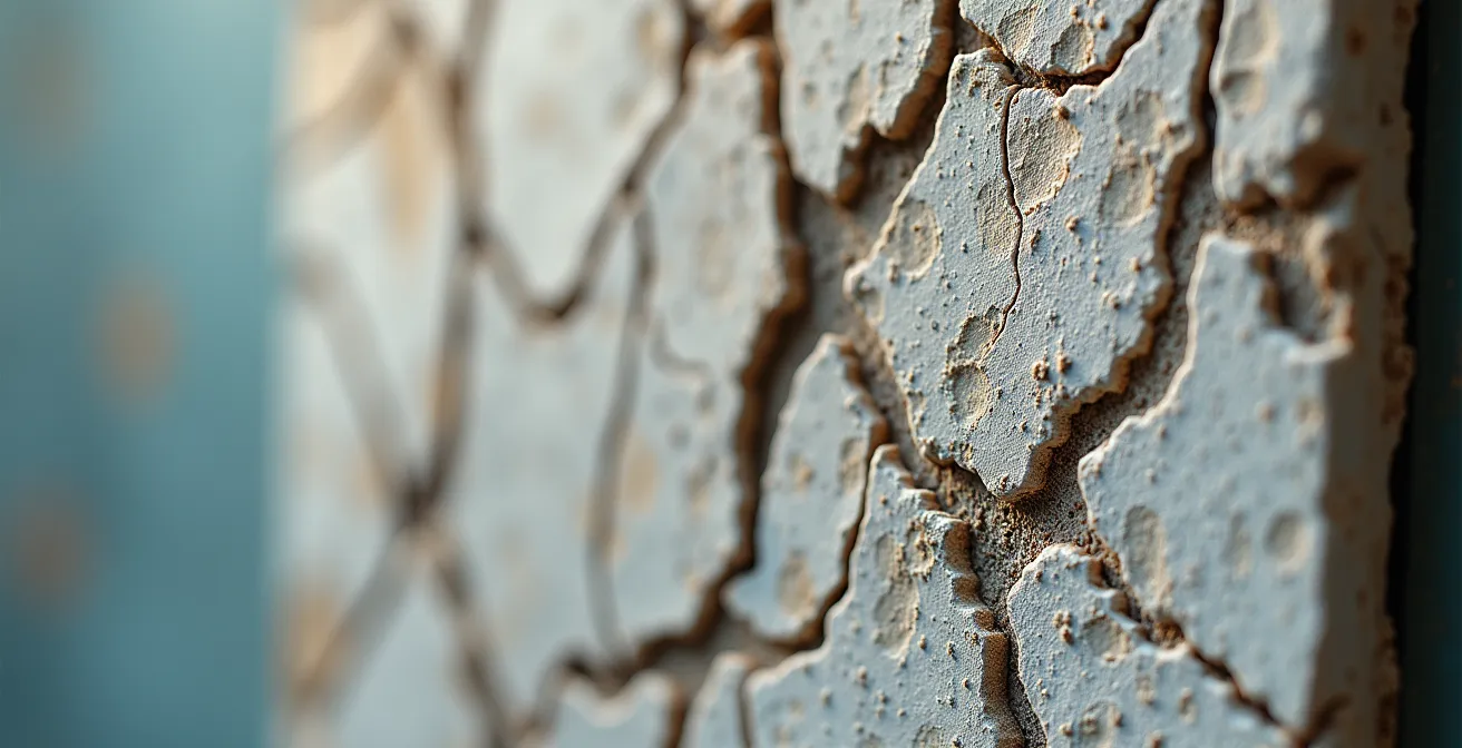 Détail macro d'une fissure dans l'enduit de façade