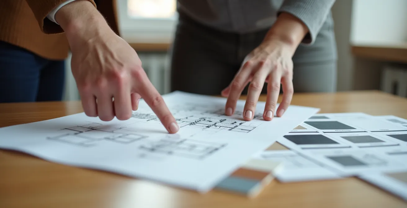 Mains de professionnels consultant un rapport de diagnostic